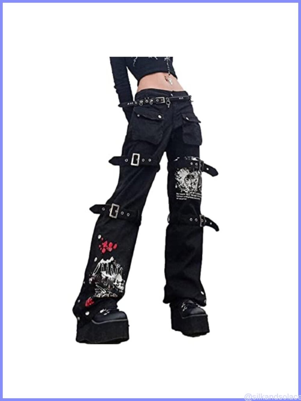 Gothic Cargo Pants Low Waist Wide Leg Baggy Jeans Streetwear Punk